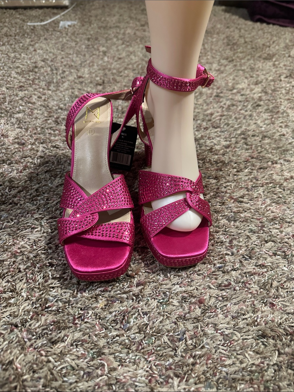 Material Girl Hot Pink Rhinestone Ankle-Strap Heels